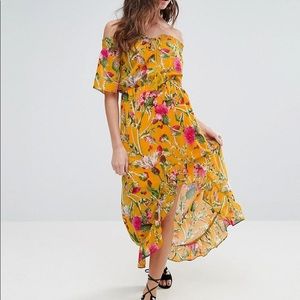 Yellow Floral Bardot Maxi Dress